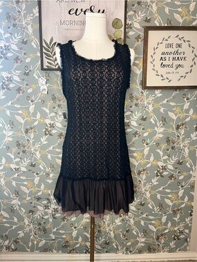 Mystree Taupe and Black Lace Flapper Dress Size M